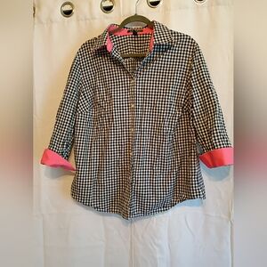 Lauren Ralph Lauren Black and White Plaid Shirt With Pink Details Size 1x